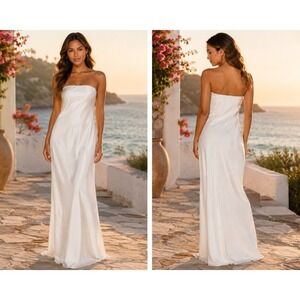 Show Me Your Mumu Taylor Tube Maxi Dress Women XXS White Luxe Satin Elastic Neck